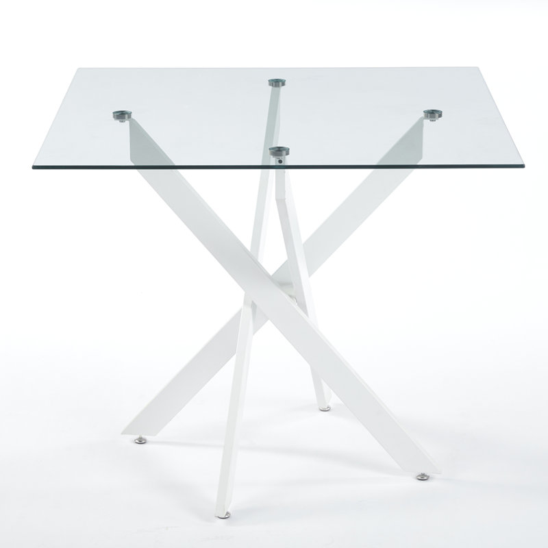 Dining Table with Glass Top, White