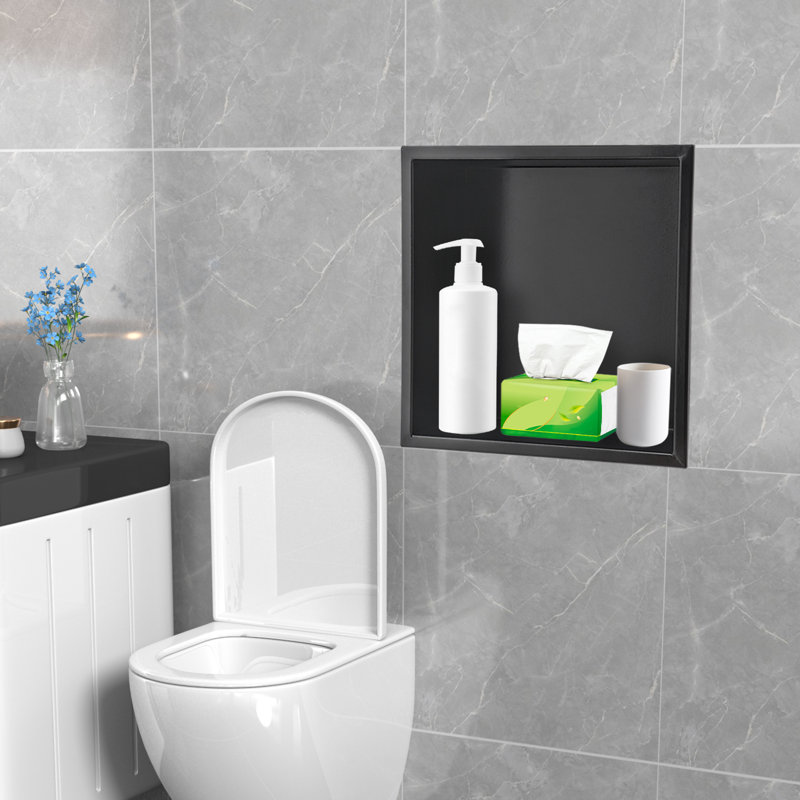 Rangement pour salle de bain encastré en acier inoxydable Mucaad, Noir mat