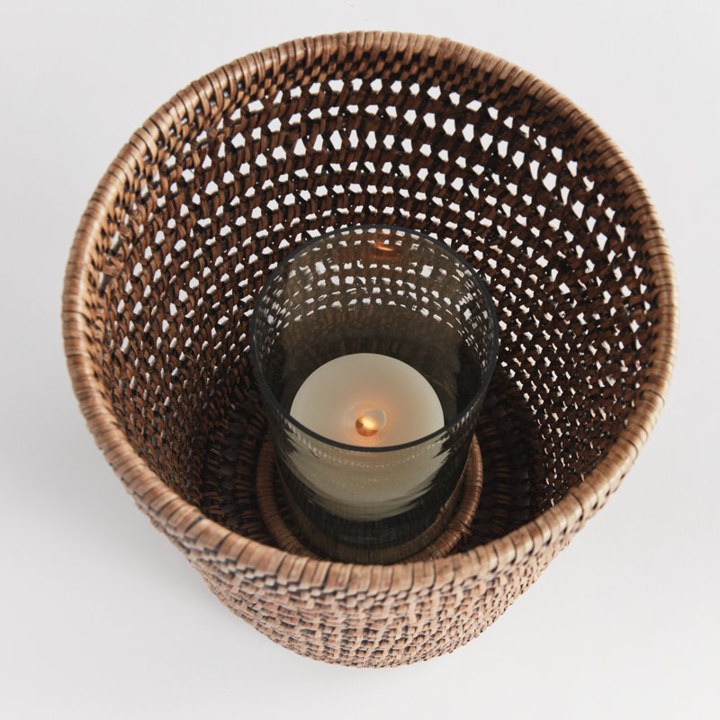 BURMA RATTAN HURRICANE SMALL, 12.60" H x 8.66" W x 8.66" D, Brown