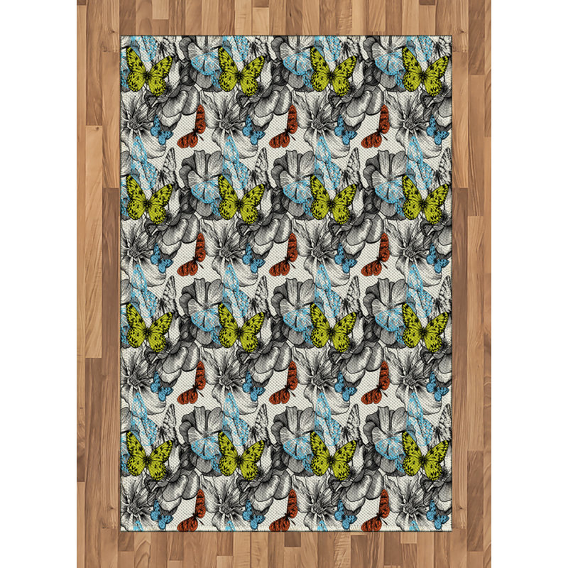 Butterfly High Density Long Fiber Poly Threads Decorative Area Rug Carpet, Rectangle 4' x 5'8"