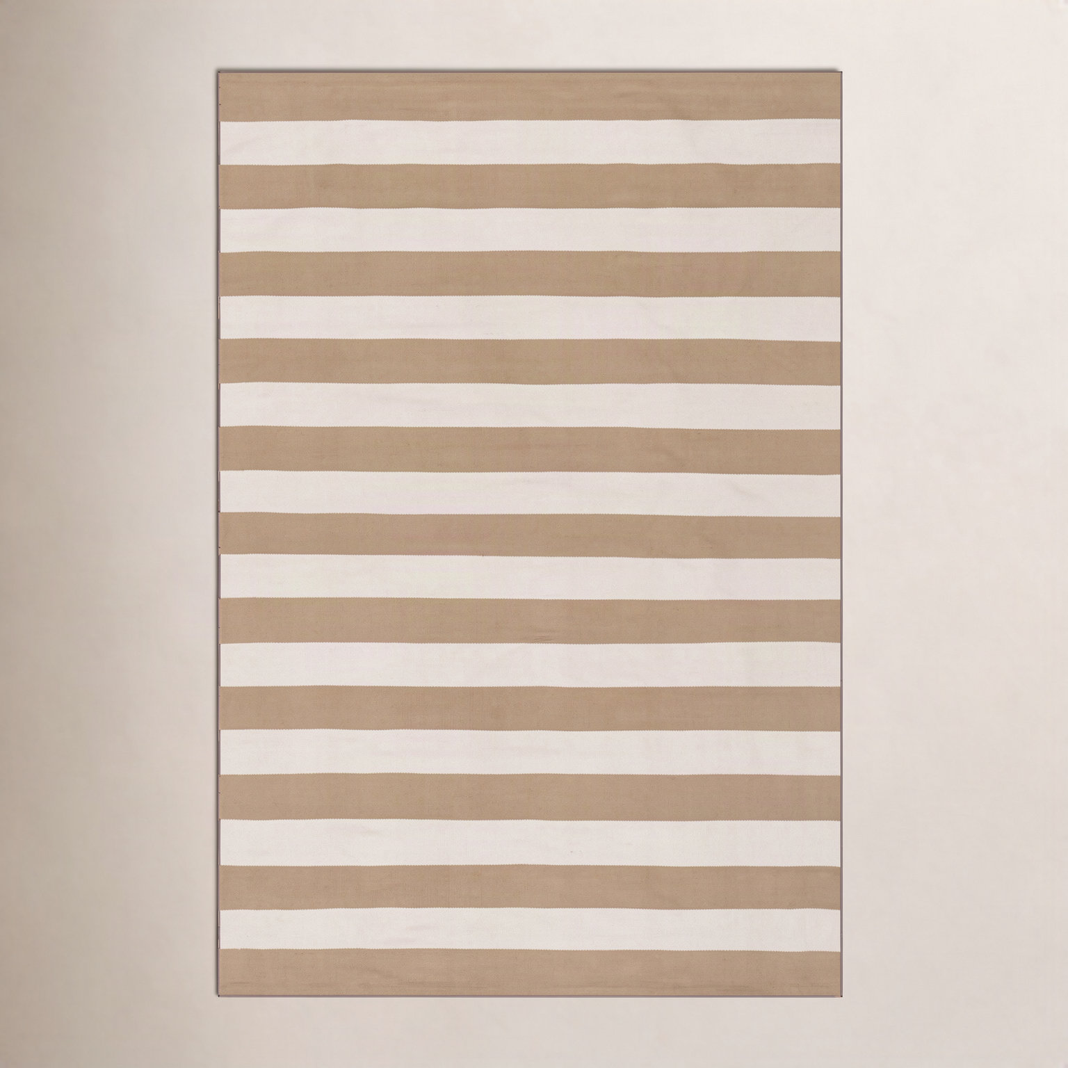 Khaki Hand-Woven Striped Outdoor Rug, Rectangle 6'8" x 9'6"