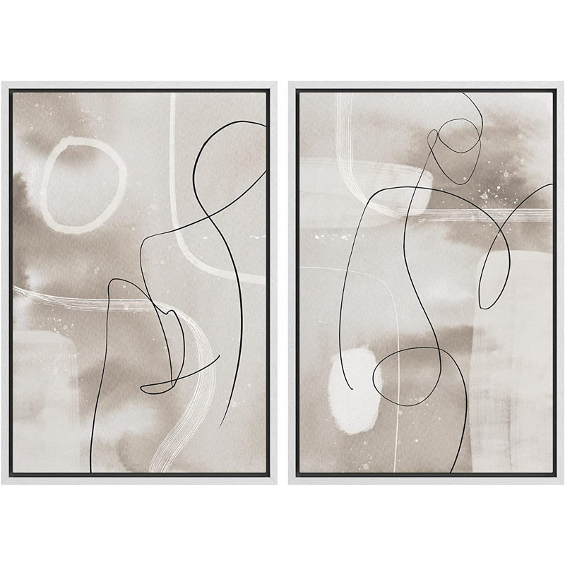 Ensemble de 2 peintures encadrées sur toile, H 24 po x l 32 po x P 1,5 po, Blanc