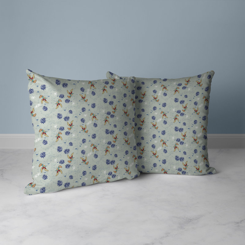Coussin réversible Songbird Flora Parade, H 16 po x l 16 po, Bleu / vert