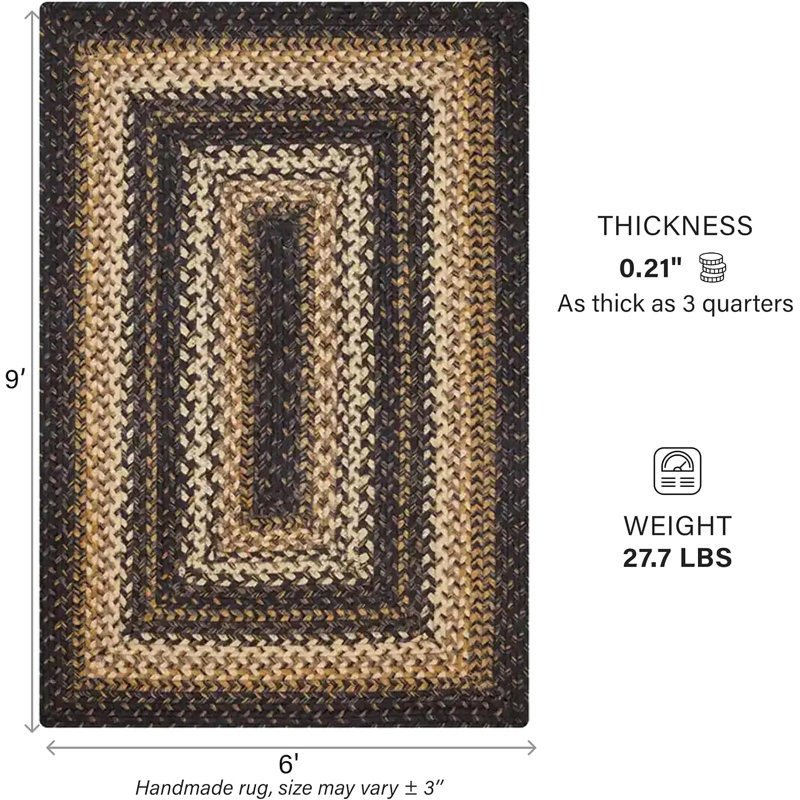 Dairius Braided Non-Shedding Premium Jute Black/Brown/Cream Rug, Rectangle 6' x 9'