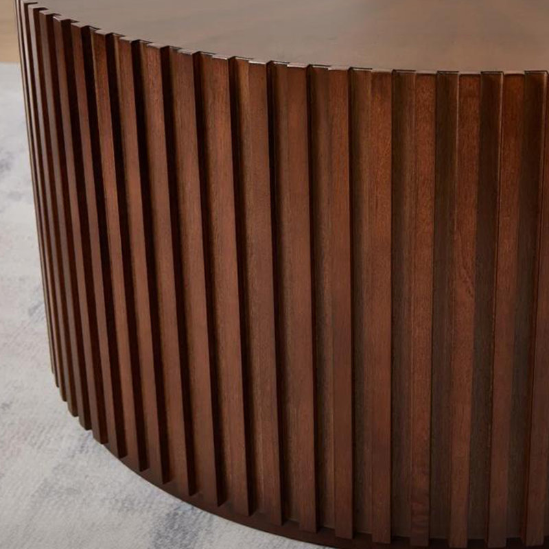 Ensemble de tables basses gigognes 2 pièces en bois massif avec base cylindrique, Noyer