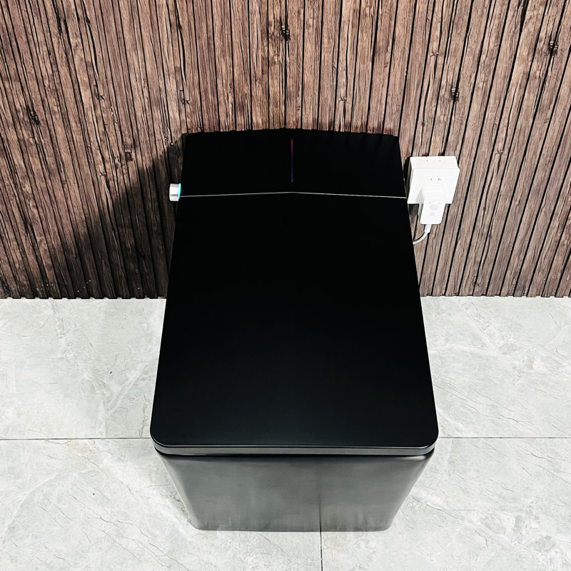 Toilette intelligente noire carrée avec réservoir intégré, chasse d'eau automatique, siège chauffant, télécommande, affichage à DEL, réservoir d'alliance pour salle de bain, conception mate