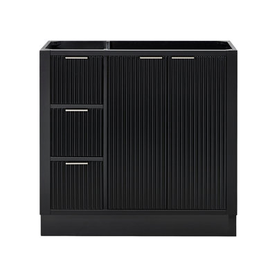 Haun 36'' Solid Wood Right Offset Bathroom Vanity Base Only, Base Cabinet without Top in Black