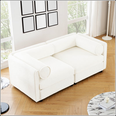 Élégant canapé 2 places en chenille avec siège de rangement, dossier cylindrique et accoudoirs, causeuse moderne en tissu avec espace de rangement caché