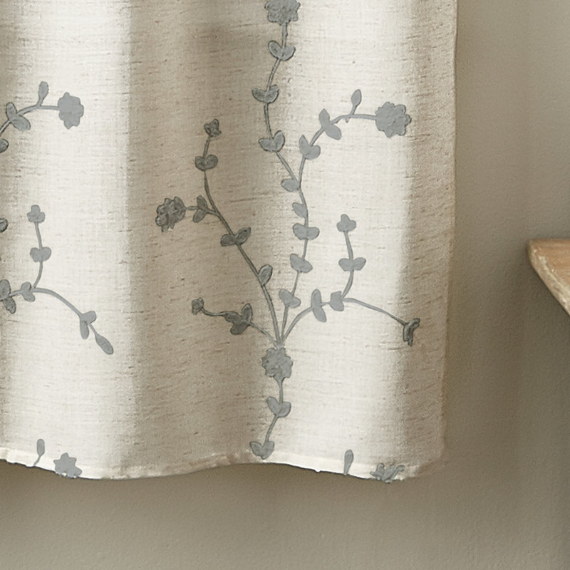Jamison Floral Tailored Cafe Curtain, Gray