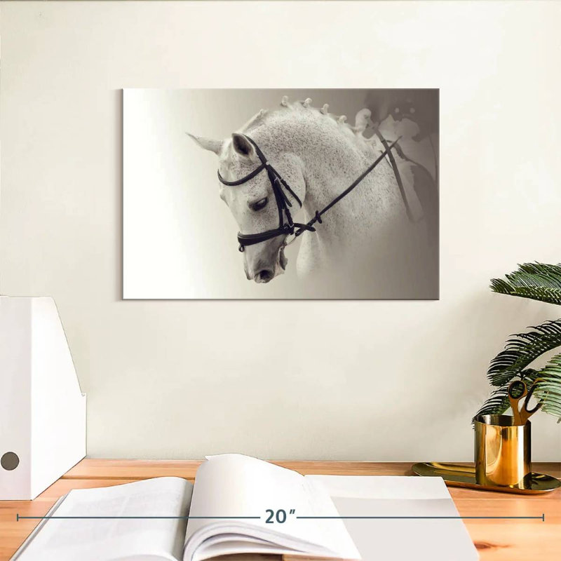 Cheval de dressage blanc, H 8 po x l 12 po