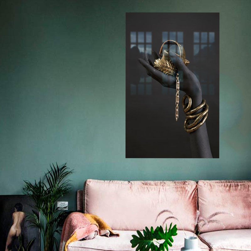 Tempered Glass Wall Decor Featuring A Fashionable African Woman's Hand Adorned With A Gold Bracelet Perfect For Enhancing A Room With An Ethnic Touch