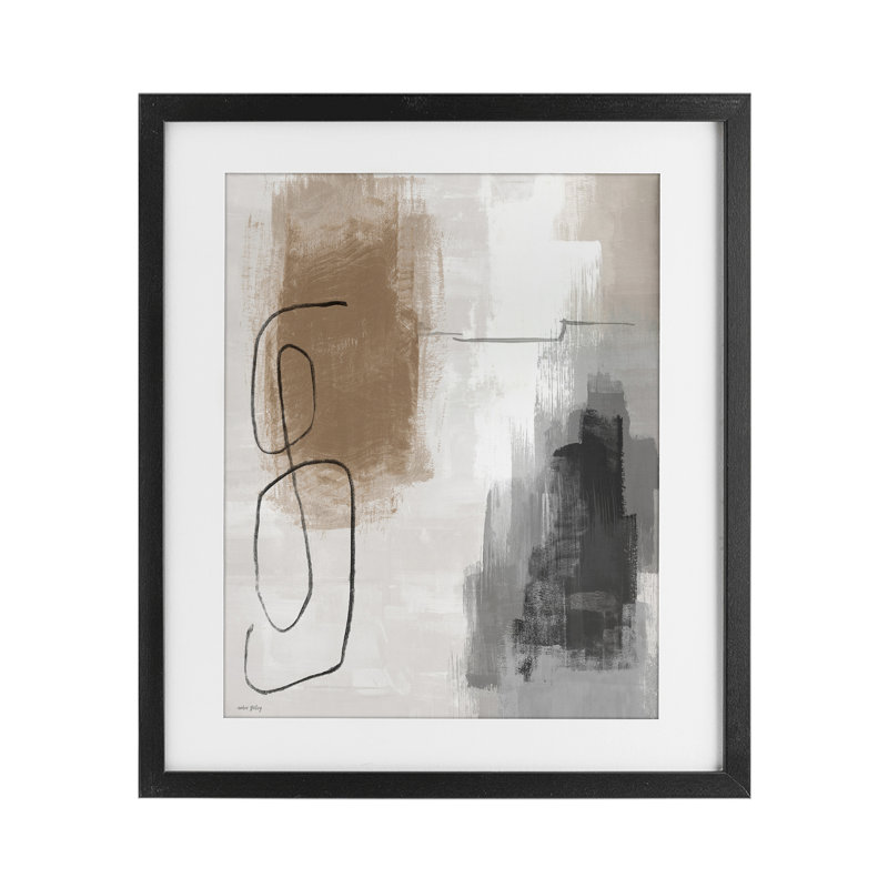 «Neutral & Gray Abstraction», reproduction sous verre encadrée par Amber Sterling, Cadre noir minuit, H 21 po x l 17 po