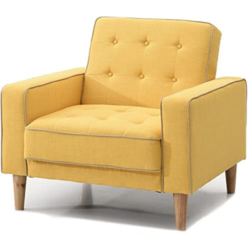 Fauteuil capitonné 36 po l 36 po, Velours jaune