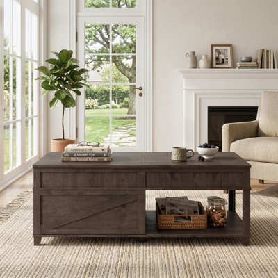Multi-Functional Lift-Top Coffee Table Featuring Adjustable Desktop, Secret Hidden Storage Compartment and Spacious Open Bottom Shelf for Living Room, Antique brown