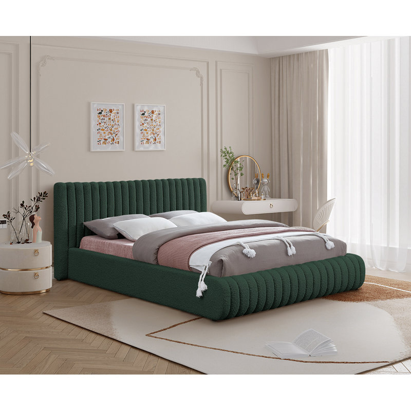 Nash Tufted Panel Bed, King, Green Boucle Fabric