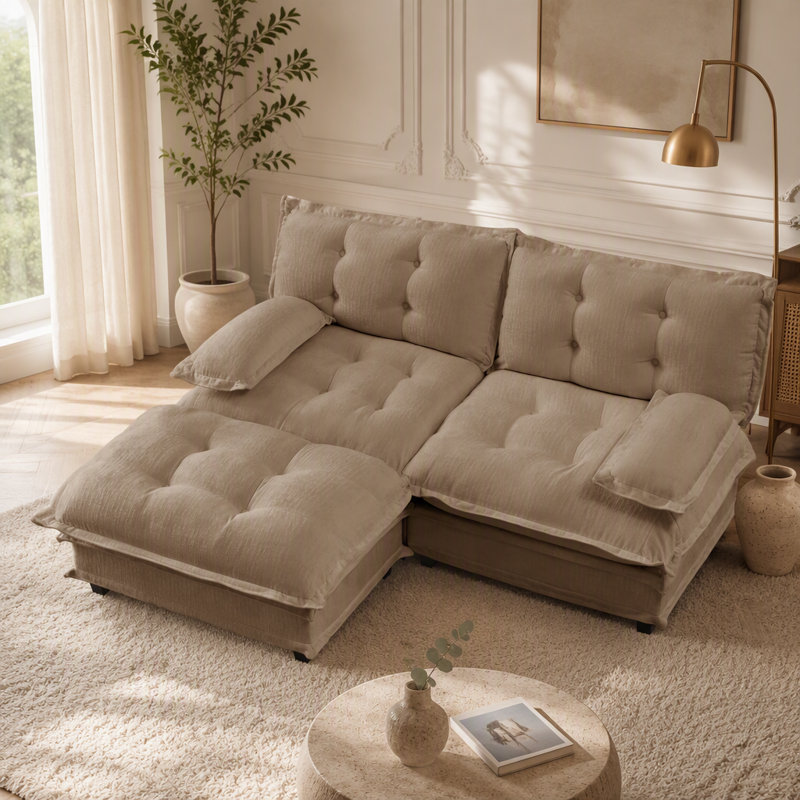 Canapé modulaire moderne en L de 77 pouces avec repose-pieds et coussins en chenille pour un confort et un style ultimes