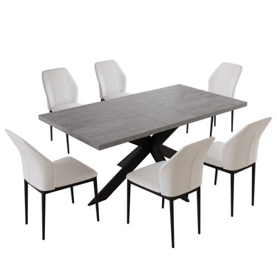 Modern Kitchen Dining Set, Extendable Dining Kitchen Table with Upholstered Dining Chairs