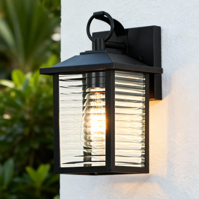 11 po Applique murale d'extérieur 1 lumière sable noir avec abat-jour en verre transparent sable