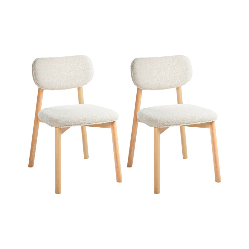 Set of 2 Dining Chairs MILLS Boucle, Beige, Light Yellow Wood