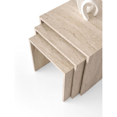 Ensemble de 3 tables gigognes, couleur travertin, 19,7 po x 19,7 po x 19,7 po, 17,7 po x 17,7 po x 17,7 po, 15,7 po x 15,7 po x 15,7 po | 100% panneau de particules enduit de mélamine, 0,7 po d'épaisseur | Design moderne en marbre pour le salon et le bureau