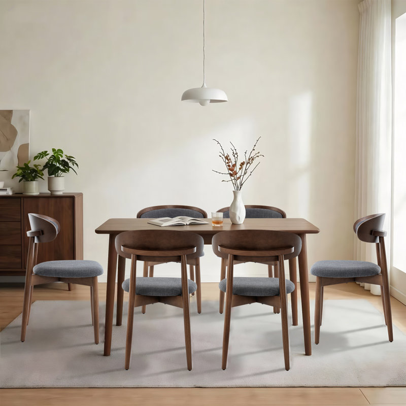 Chaise de salle à manger rembourrée Mid-Century avec pieds en bois massif, Grey