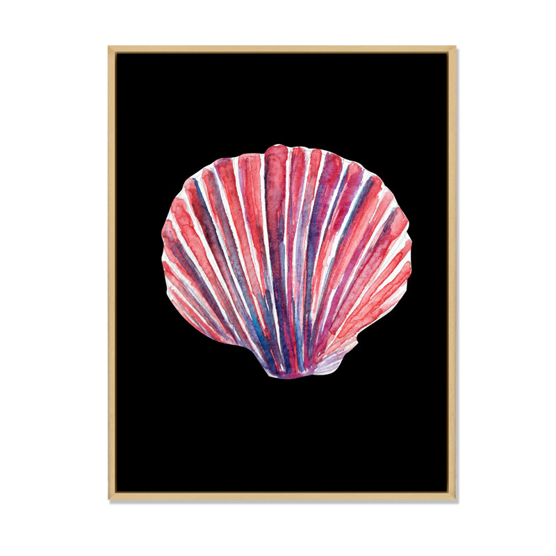 Coquillage sur fond noir - peinture, H 12 po x l 8 po x P 1 po, Toile brune avec cadre flottant