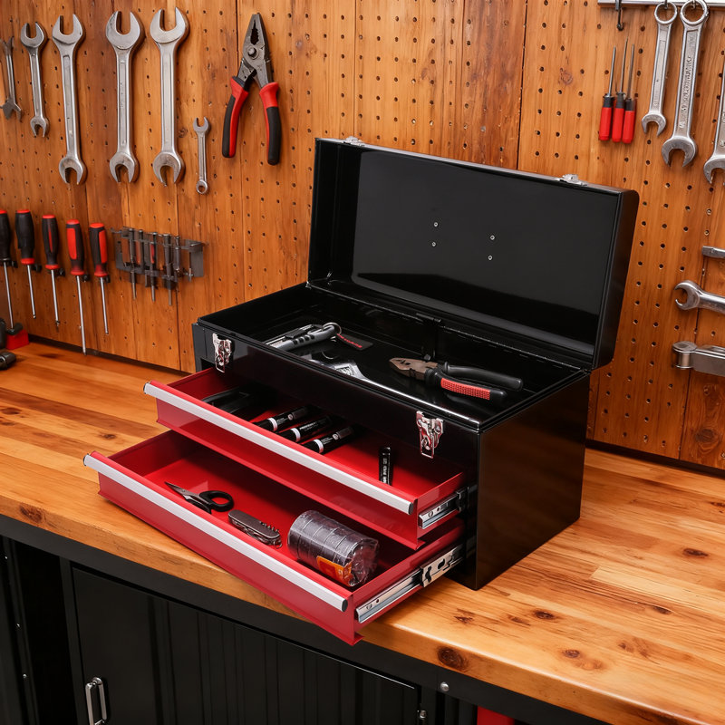 Boîte à outils 20 "à 2 tiroirs, coffre à outils avec rangement en métal pour atelier
