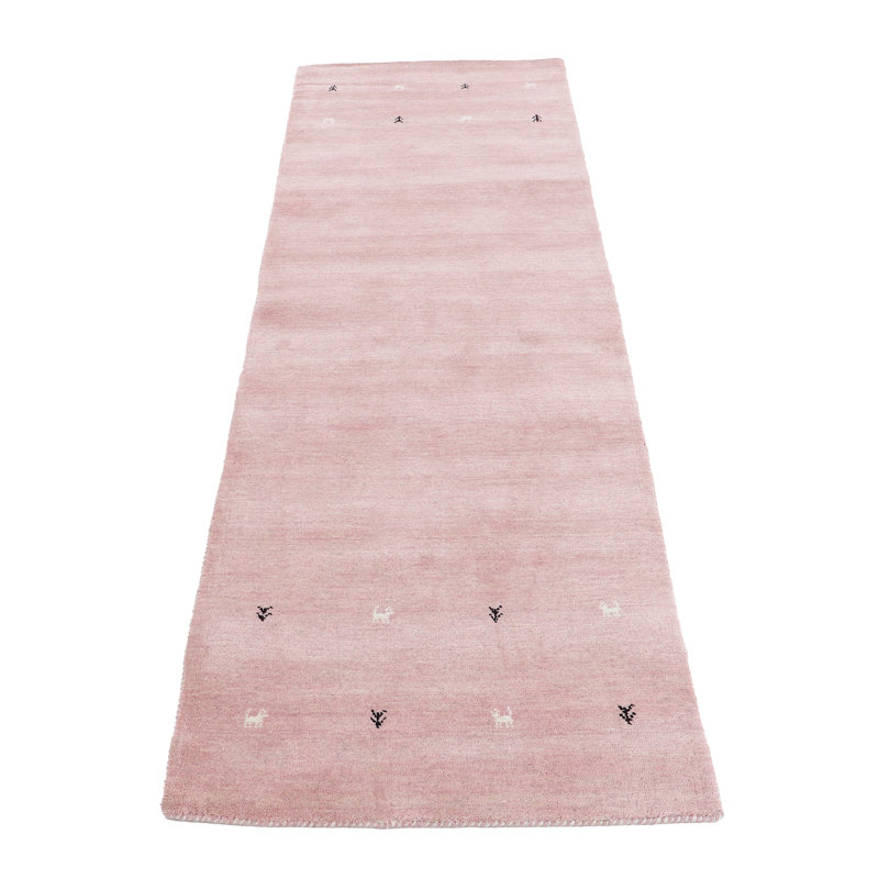 Handwoven Wool Gabbeh Uni Pink Rug, Runner 80 x 450cm