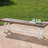 Dark Brown Sandblast Wood Dining Bench, White Rustic Metal Frame, 63" In Length For Outdoor Space Frame Wide Bench With Slat Panel Top Use