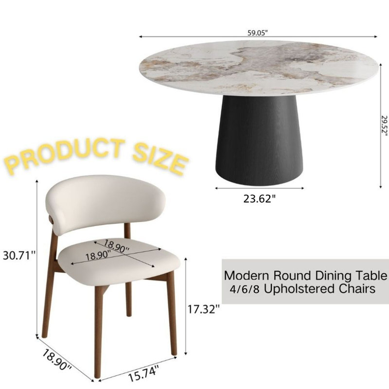 Ensemble de table de salle à manger 6 pi, H 29,52 po x L 59,05 po x l 59,05 po, Ambre brillant, White