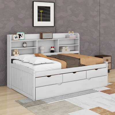 Twin Size Captain Bed With Bookshelves,Drawers And Trundle
