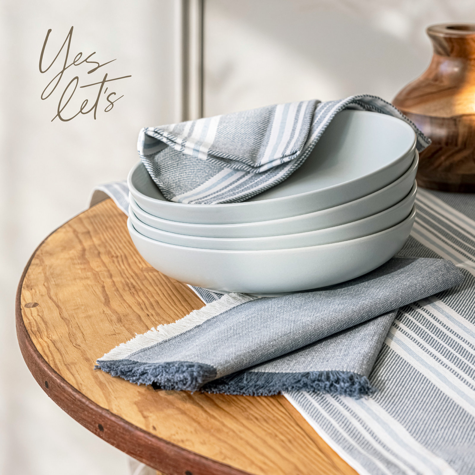 over&back Woven Striped Table Runner, Blue/White, 18" W x 108" L