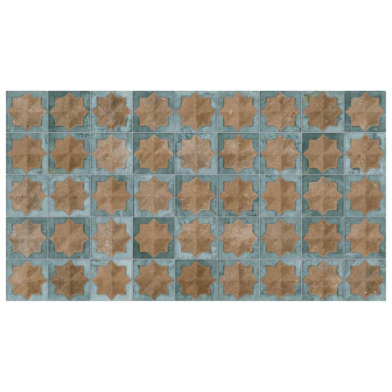 Tetuan Astre 12" x 22" Porcelain Moroccan Wall Tile, Brown/Blue