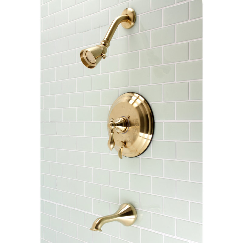 Robinet de baignoire et douche à pression équilibrée à poignée simple Kingston Brass, Laiton brossé