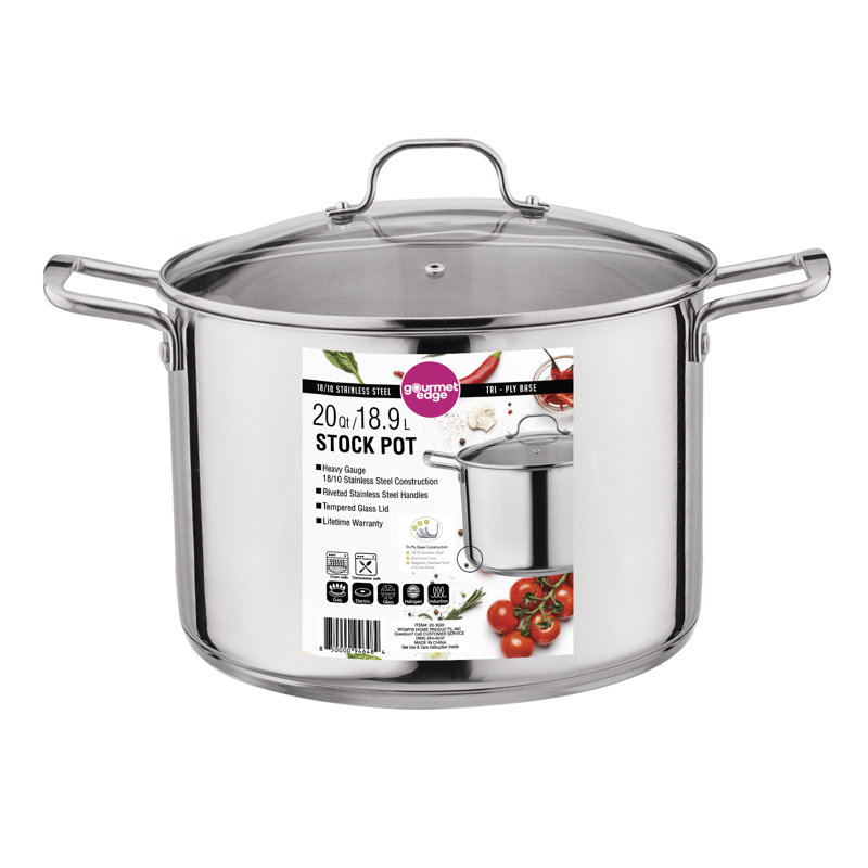 20 Quart Stainless Steel Stock Pot with Glass Lid
