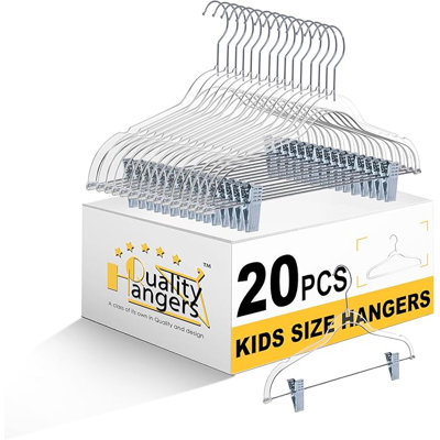 Quality Clear Kids Pants Hangers with Clips 100 Pk  with Swivel Hook and Notches 13.7 Inch