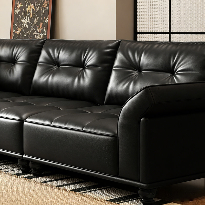 Black Genuine Leather Modular Sofa cushion couch