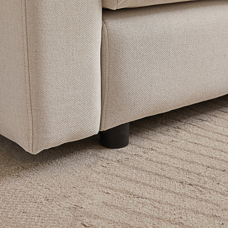 Canapé modulaire avec repose-pieds et trois coussins, Tissu beige