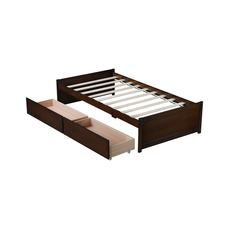 Solid Wood Bed with 2 Drawers, Espresso
