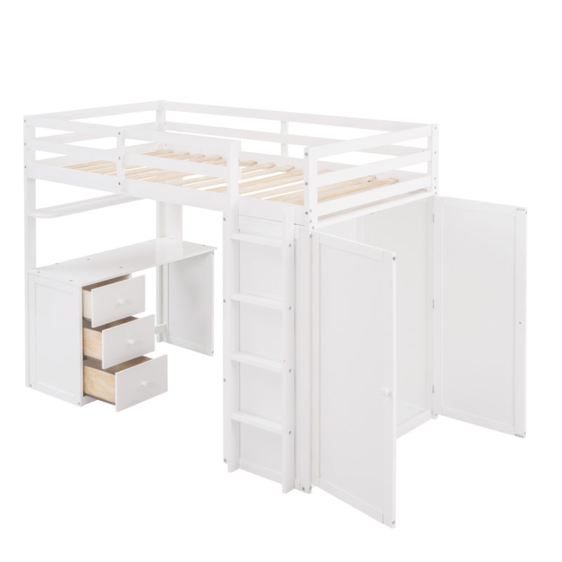 Lit mezzanine avec tiroirs, Simple, Blanc