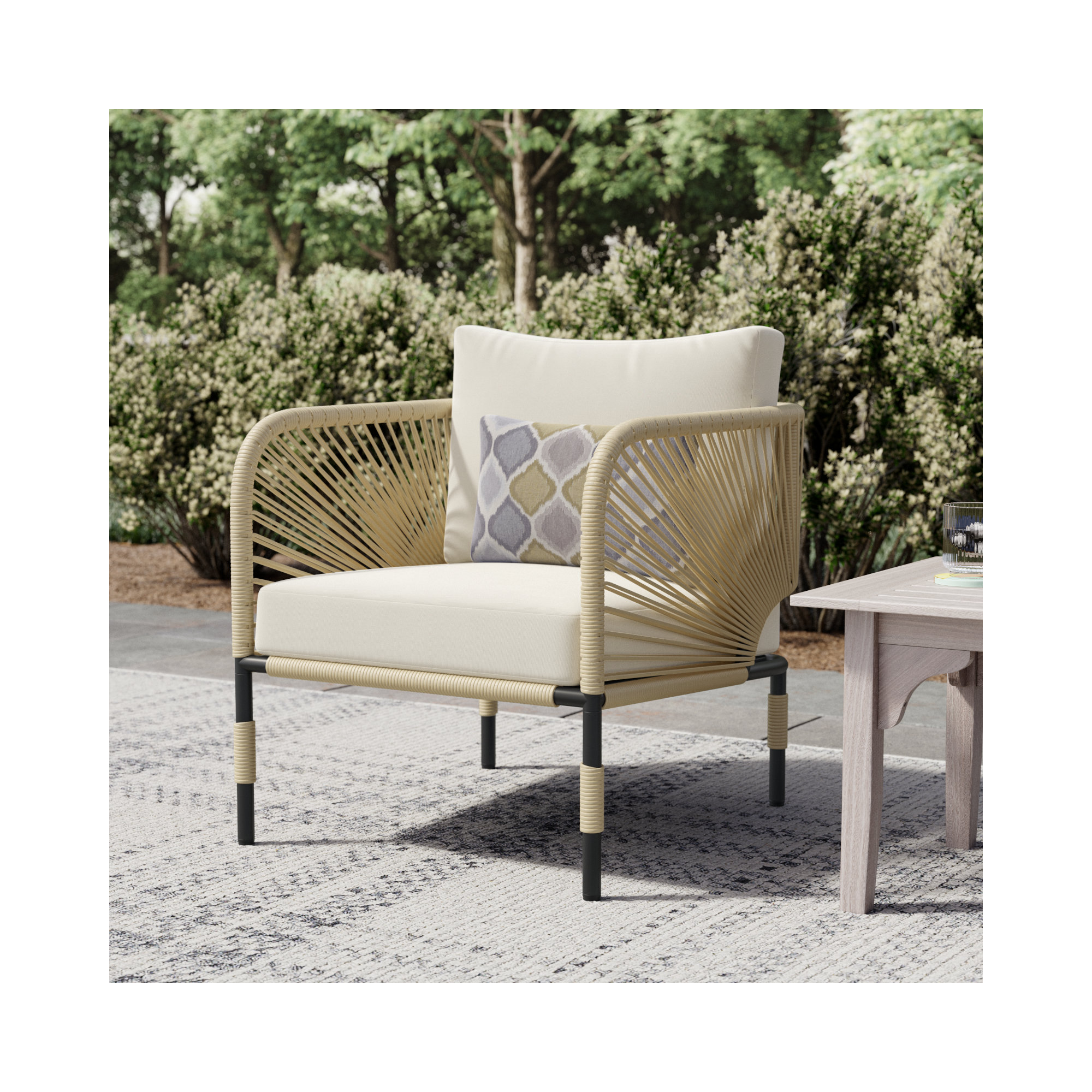 Acklin Patio Chair with Cushions, Khaki, White