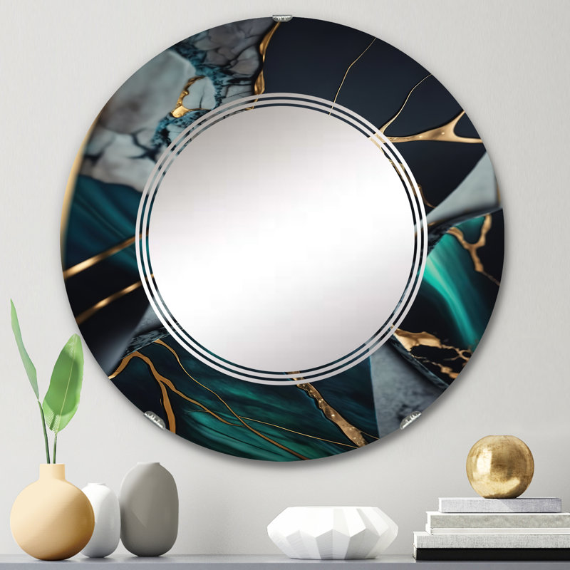 Picrin Abstract Geode Green II - Miroir mural abstrait en marbre, 24 po x 24 po