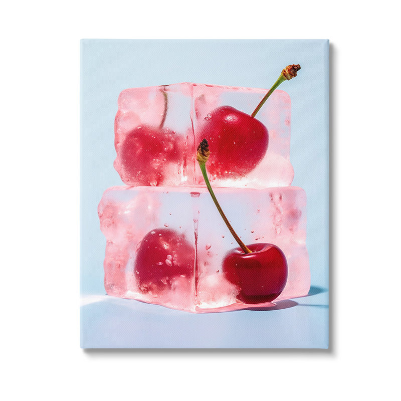 «Cherry Ice Cubes», art mural sur toile par RB, H 30 po x l 24 po
