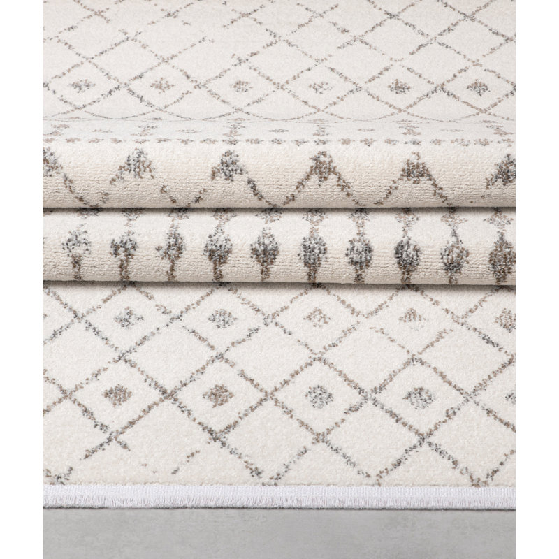 Tapis géométrique rectangulaire tissé à la machine en polypropylène crème / bleu / rouge, Rectangle 3 pi 11 po x 5 pi 11 po