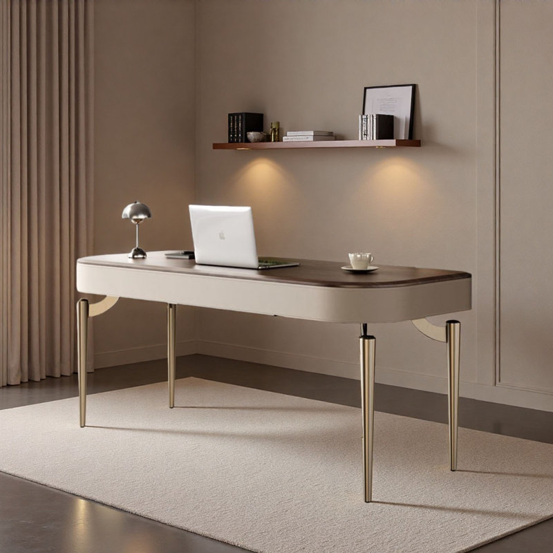 Bureau italien en noyer italien avec pieds en acier, H 29,5 po x l 55,1 po x P 27,6 po, Doré