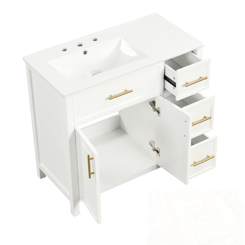 Meuble-lavabo avec comptoir, deux portes et trois tiroirs, Blanc