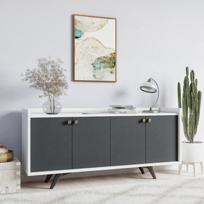 Modern Console Table with Wall-Mount Option, Anthracite & White Finish, 59.1 x 29.5 x 15.7 inches | 100% Melamine Coated Particle Board, 0.7-inch Thickness | Plastic Legs, Multiple Shelves, Stylish & Functional Design