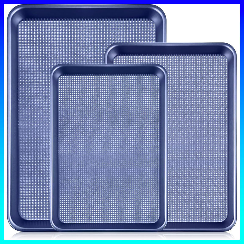 Baking Sheet Set Of 3, Non-Stick Carbon Steel Cookie Sheets With Square Texture Pattern – Essential For Cozy Autumn & Winter Baking, Warm Family Gatherings, And Creating Happy Homemade Memories