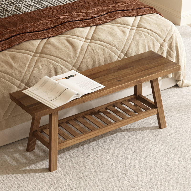 Banc en bois massif récupéré avec tablette, H 17,4 po x l 43,3 po x P 11,8 po