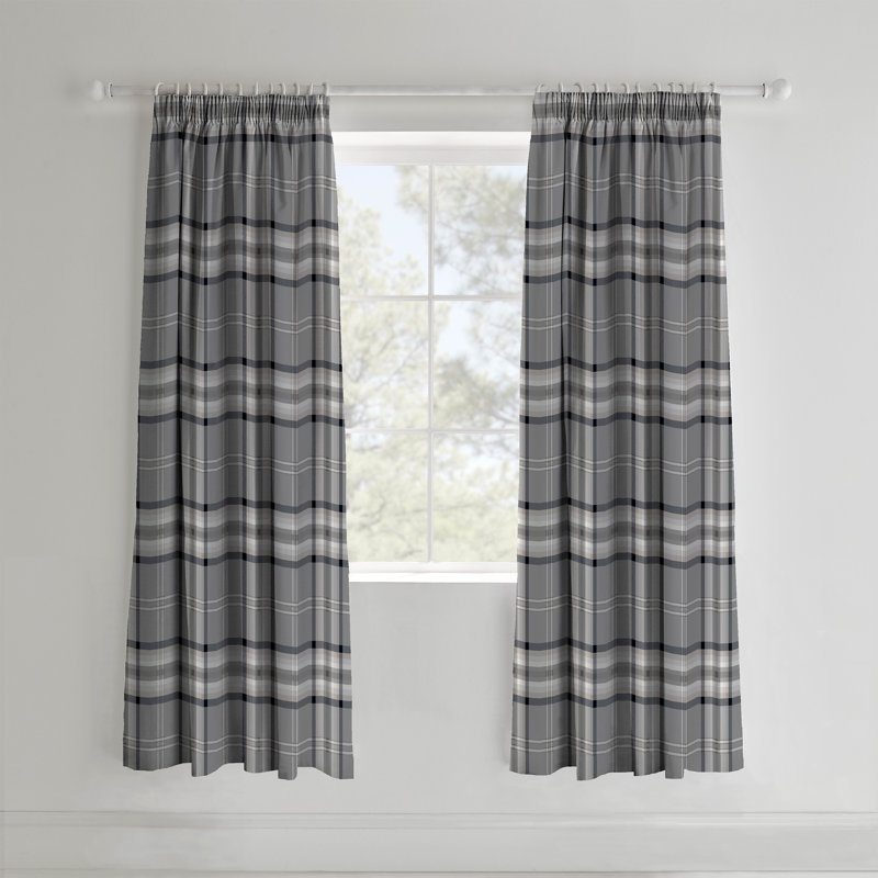Kelso Pencil Pleat Room Darkening Curtains, Charcoal